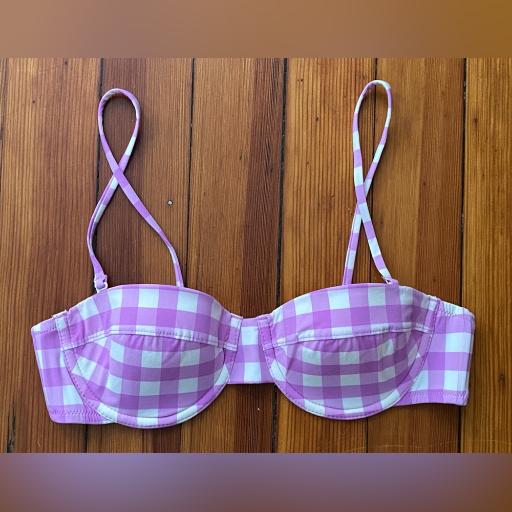 NWOT J. Crew Pink and White Checkered Bikini Top - Picture 2 of 4